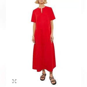 Misook Tiered Swing Red Maxi Dress Size M Oversized